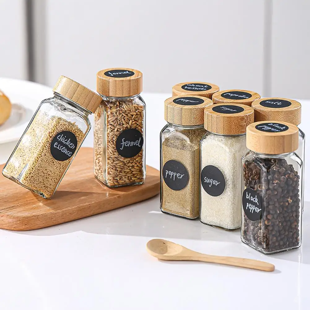 3Pcs Glass Seasoning Jar Set with Airtight Lid And Labels Square Salt Shaker Bottle for Outdoor BBQ Spice Container for Camping