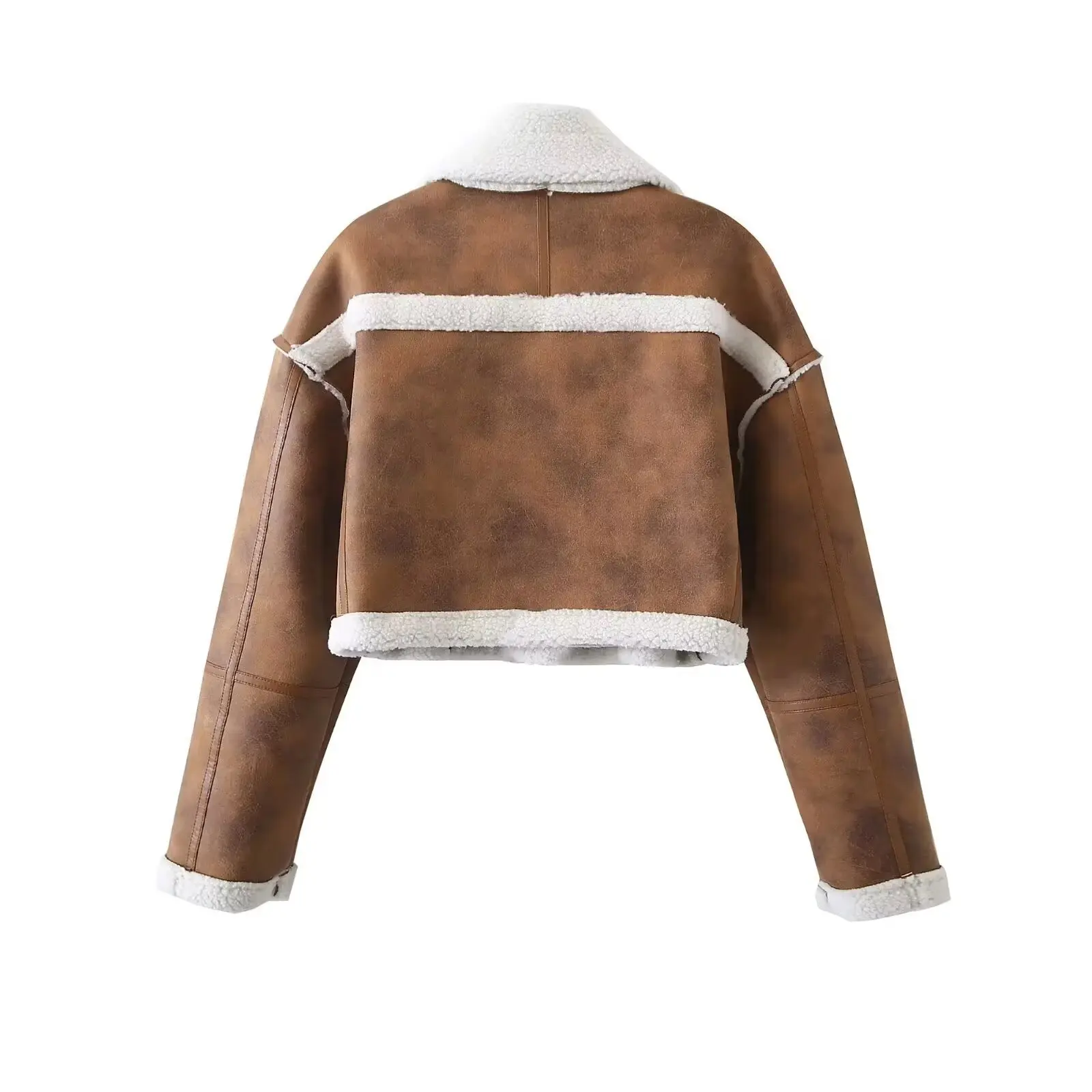 Dave&Di Ins Fashion Blogger French Vintage Contrast Color Autumn And Winter Women's Jacket Suede Lamb Fur Coat Women Top