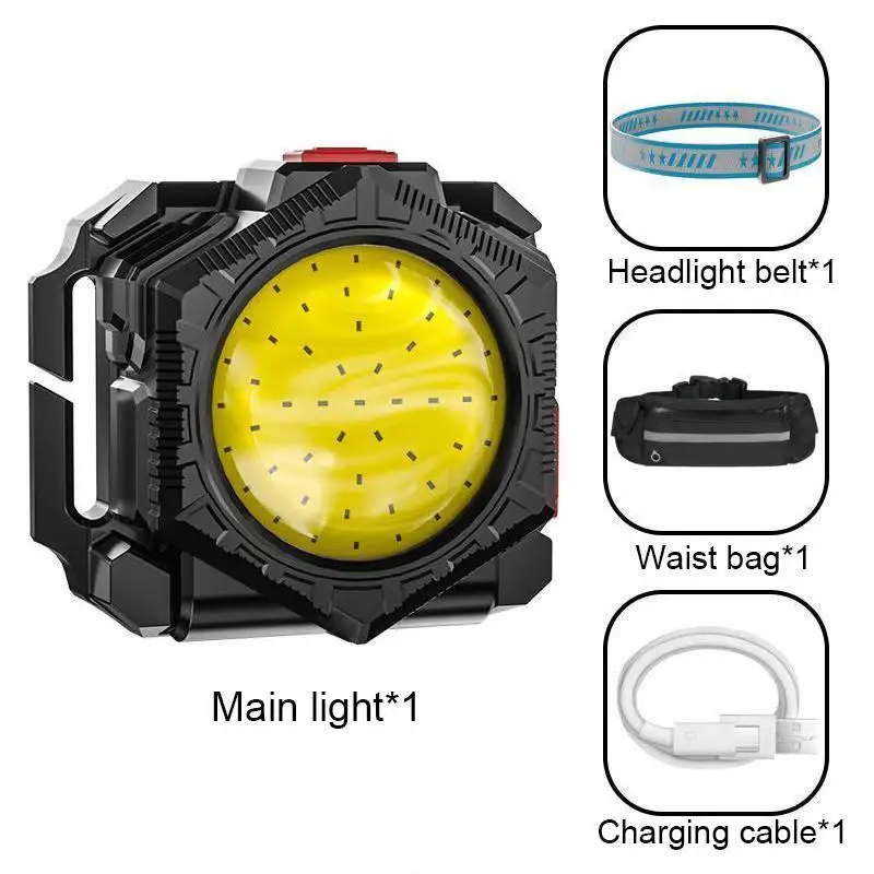 Powerful LED Headlamp COB USB Rechargeable Headlight 3 In 1 LED Headband Wrist Light Fanny Pack Waterproof Torch Head Lamp