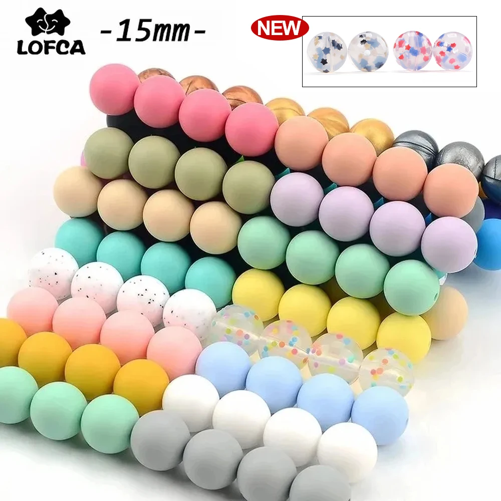 LOFCA-Grânulos de Silicone Food Grade, Bpa Livre para Chaveiros, Fabricação de Colar, Acessórios Jóias, 15mm, 100 Pcs/Lot