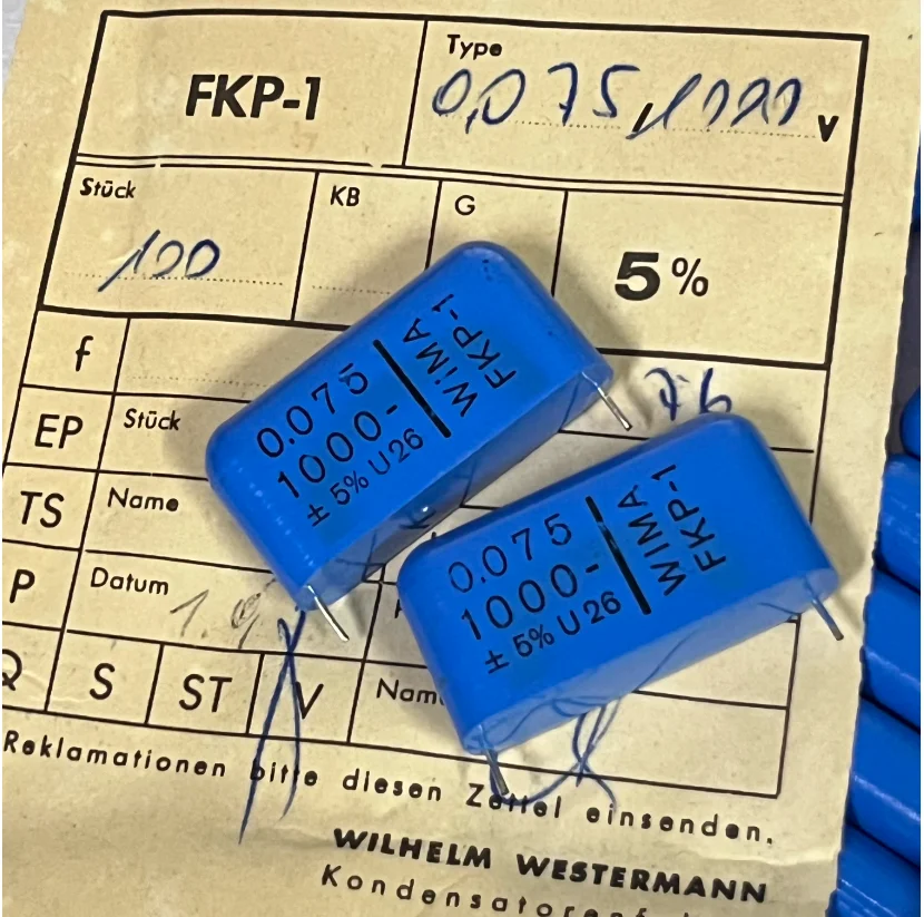 10pcs original box WIMA FKP-1 series 0.075UF 1000V 42x21x11.5mm p38mm copper pin coupled audio capacitor free shipping