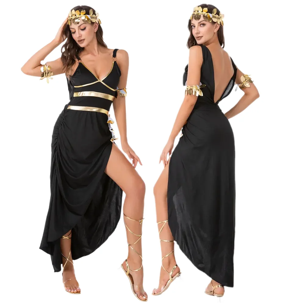 

New Halloween Sexy Masquerade Egyptian Cleopatra Costume Adult Women Cosplay Ancient Greek Goddess Masquerade Party Dress