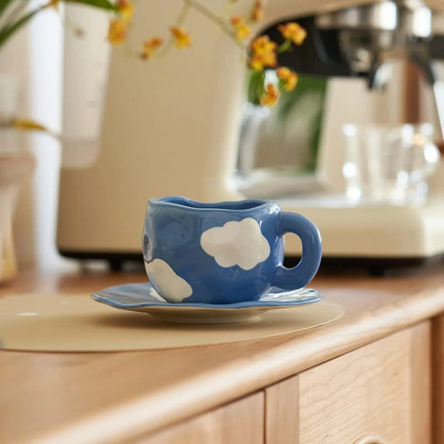 

Vintage Retro French Coffee Cup and Saucer Set - Special Mug for Your Morning Coffee Ritual - Classic Ceramic Cup with Elegant D