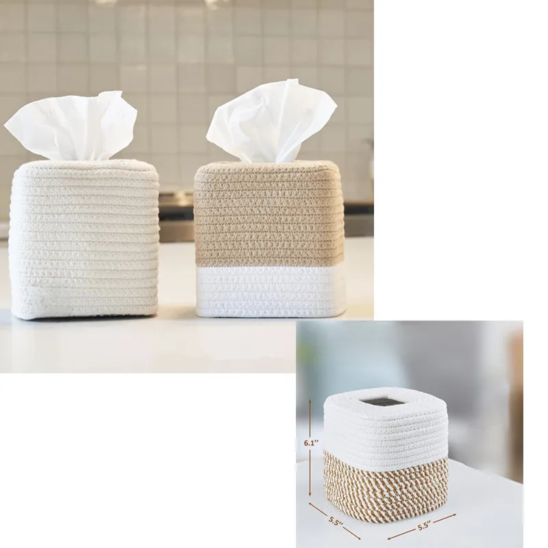 

1 Pcs Cotton Rope Square Tissue Box Multifunctional Bedroom Living Room Paper Drawing And Organizing Box Tissue Decoration Box