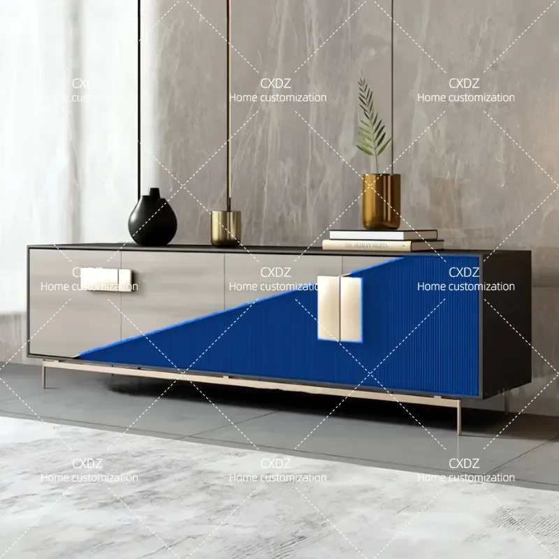 Nordic Painted TV Cabinet Solid Wood Floor Standing Audio Visual Console with Storage for Living Room Light Luxury Style