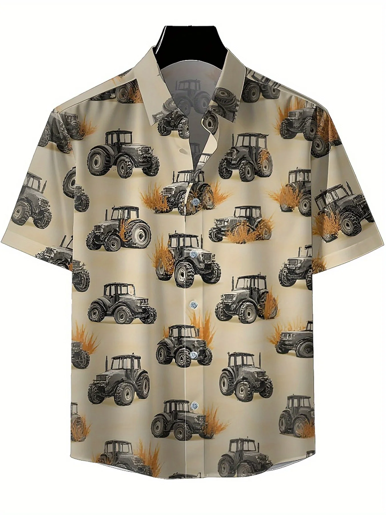 Heren plus size Hawaiiaanse shirts patroon landelijke landbouwmachines, button-up shirts, unisex casual kleding, zomertops