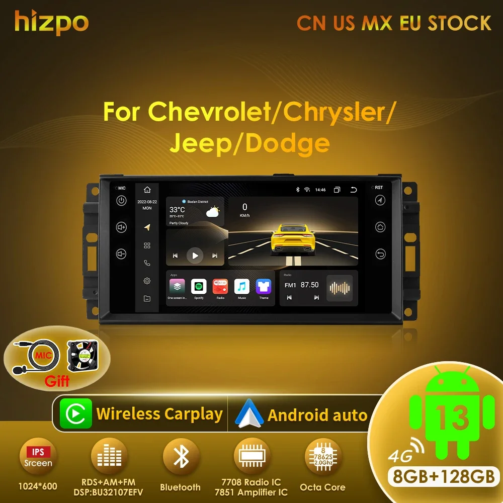 

Hizpo 7-дюймовый автомобильный радиоприемник Android для Jeep Cherokee 2009 2008 2010 Wrangler Dodge Challenger Chrysler GPS Стерео без DVD 4G Carplay