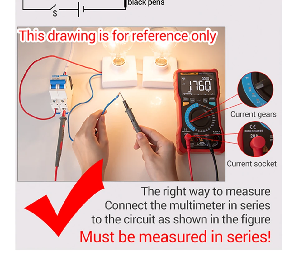 ANENG DT9205A Multifunktionales Digitalmultimeter mit 1999 Zählungen, Summer, Dioden- und Transistortest, Universalmessgerät für Elektriker – Detail 15