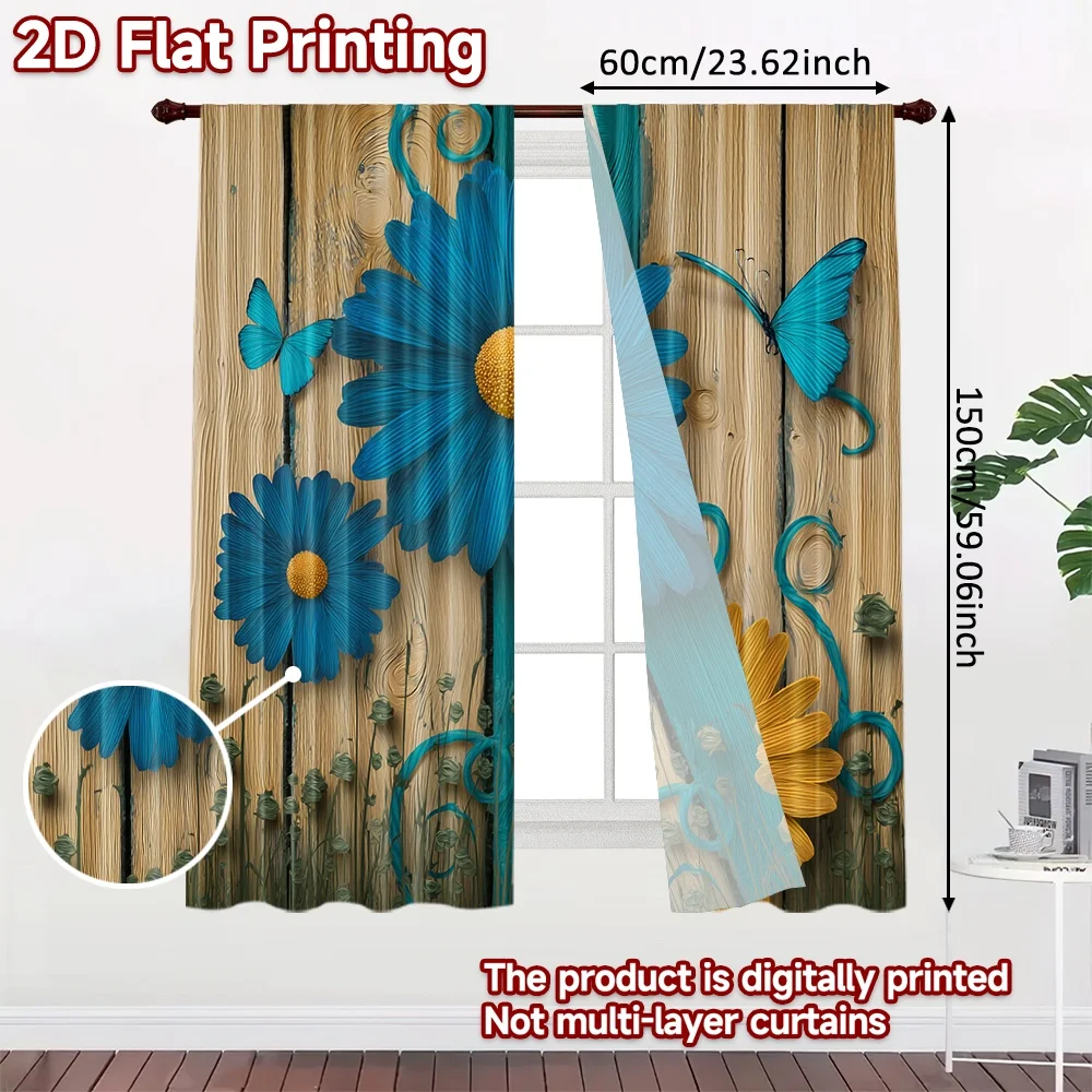 2D flat printing 2pcs Drapes Floral Blooms and Butterflies Digital Printed Polyester Drapes Family Party for Festive Portraits