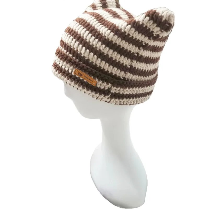 الرجال والنساء للجنسين اليد هوك مخطط الجوف القط الأذن محبوك قبعة الخريف والشتاء سدادات حماية الأذن الدافئة K2y الشارع البلوز متعة قبعة #5