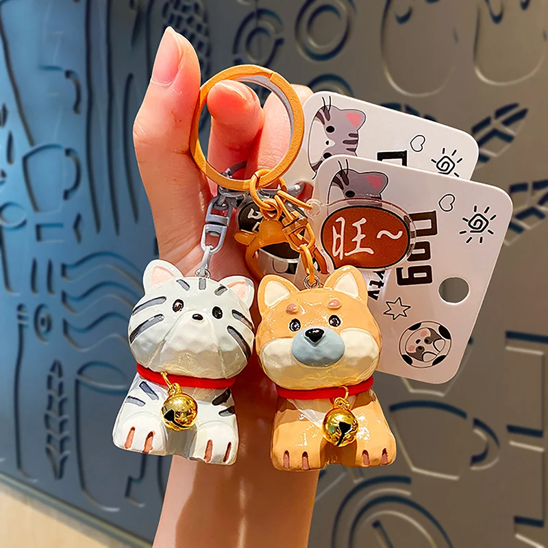 Creative Cartoon Woodcarving Cat Dog Keychain Pendant Fashion Funny Keyring Exquisite Backpack Decoration Accessories Gifts