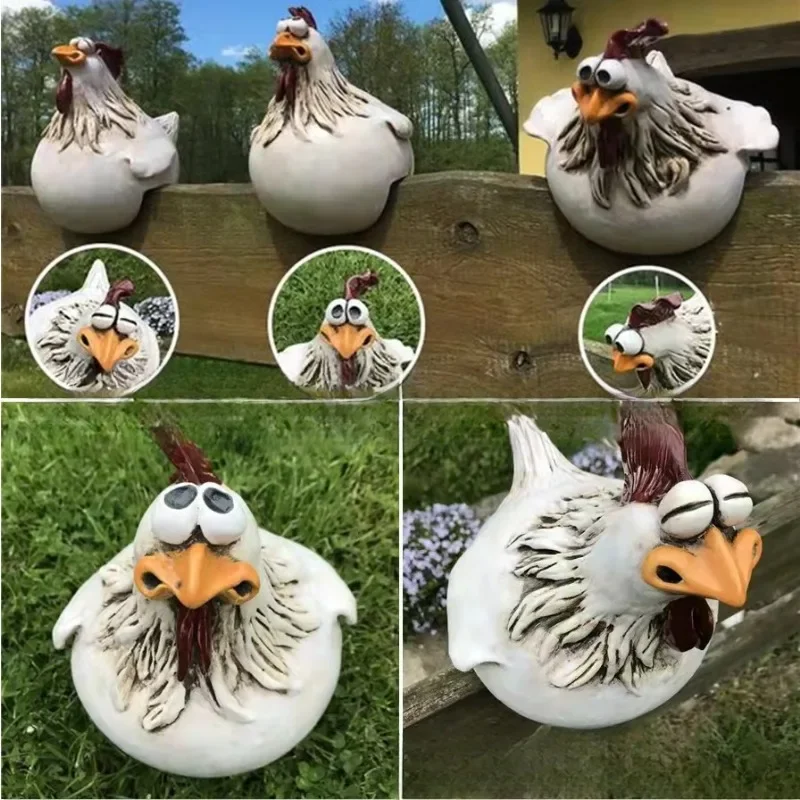 

Funny Chicken Fence Decor Statues Resin Garden Farm Yard Chicken Hen Sculpture Art Craft Courtyard Housewarming Home Decoration