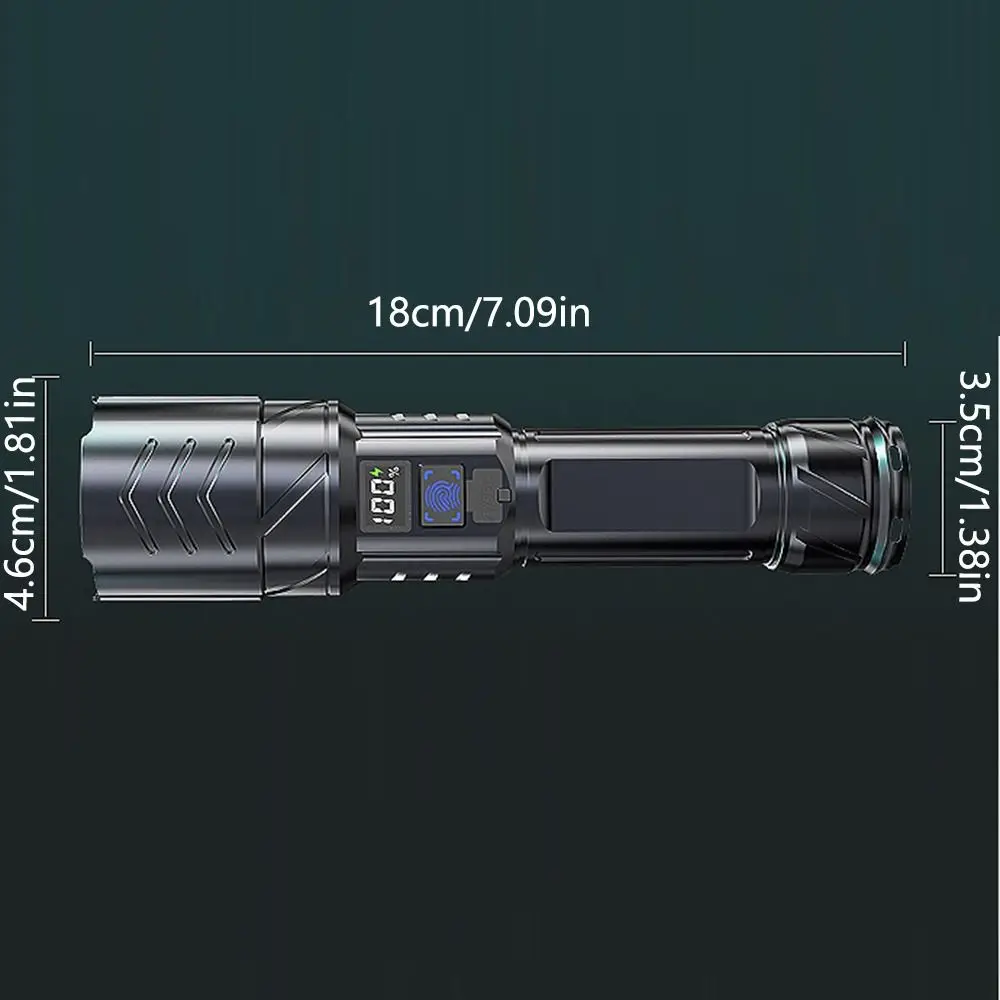 Long Range Powerful LED Flashlight Waterproof with Display Screen Portable Hand Lamp Handheld 3 Modes Lighting