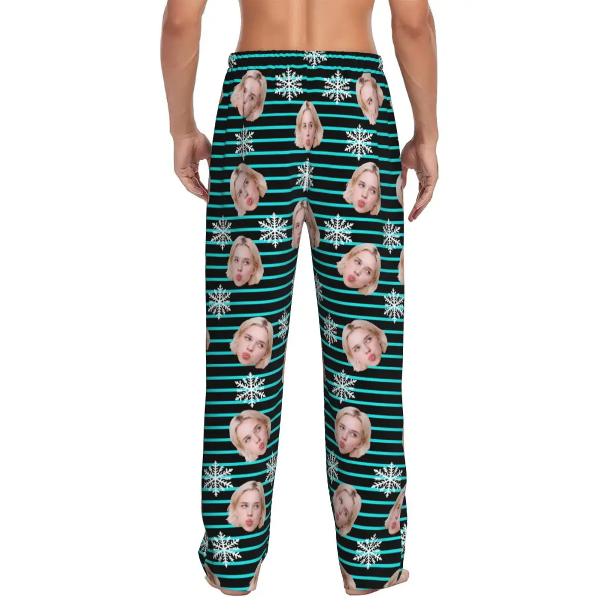 Pantalones de pijama personalizados con foto de cara navideña para hombre, ropa de dormir, pantalones elásticos con bolsillos