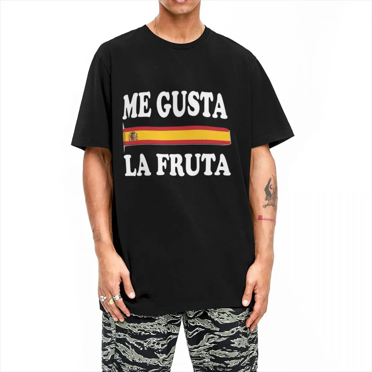 Me Gusta La Fruta T-Shirt Men Cotton Tops Novelty I Like Fruits Spanish Meme Round Neck Short Sleeve