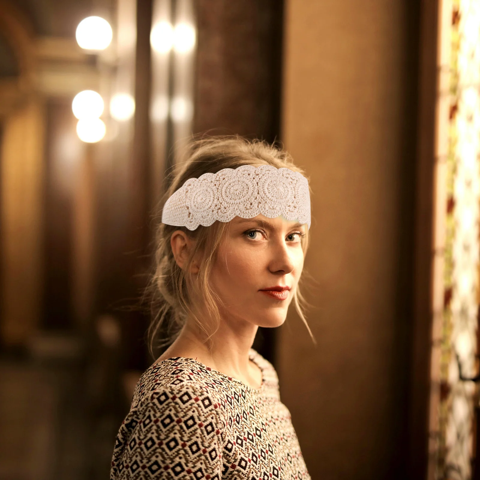 

Wide Headband Women Knitted Lace Crochet Bandana Summer Hair Wrap Vintage Floral Cotton Hair Scarf Accessories