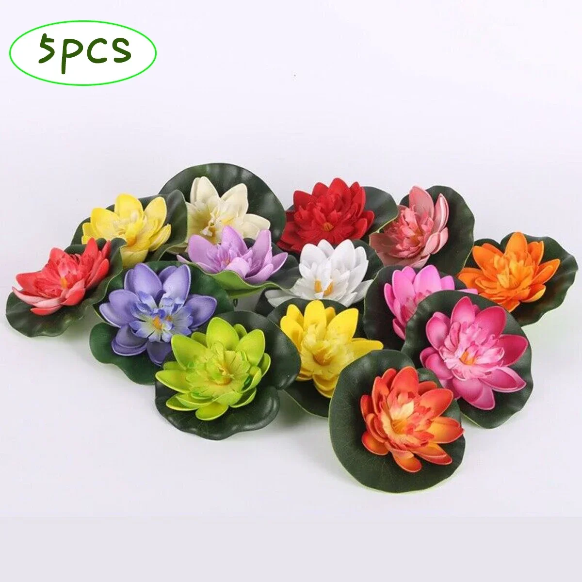 5PCS/Set Artificial Floating Foam Lotus Water Lily Pond Plant Family Garden Fish Tank Pool Decoration Floral Décor Random Color