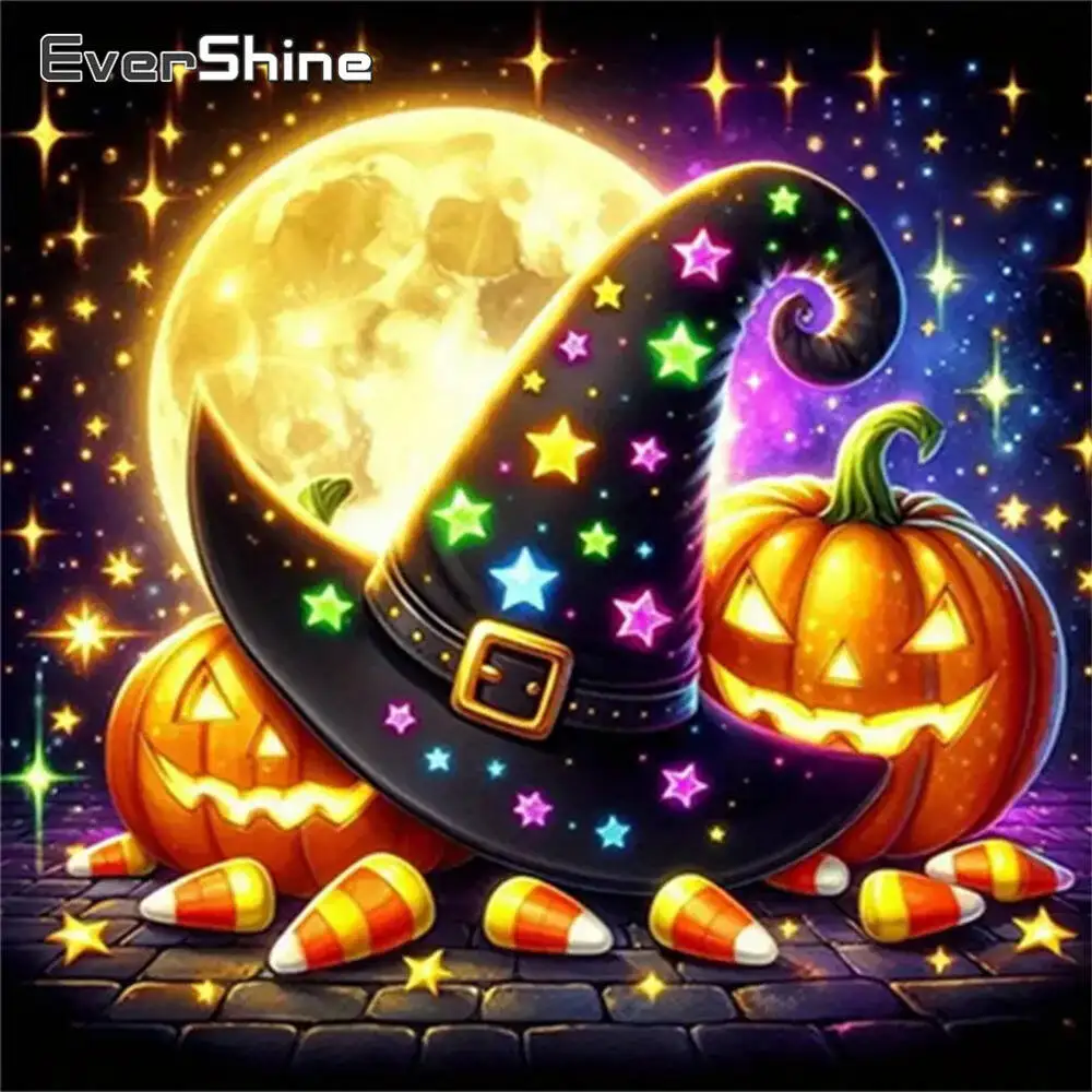 

Evershine Diamond Painting Hat Moon Picture Of Rhinestones Embroidery Pumpkin Scenery DIY Diamond Mosaic Halloween Gift