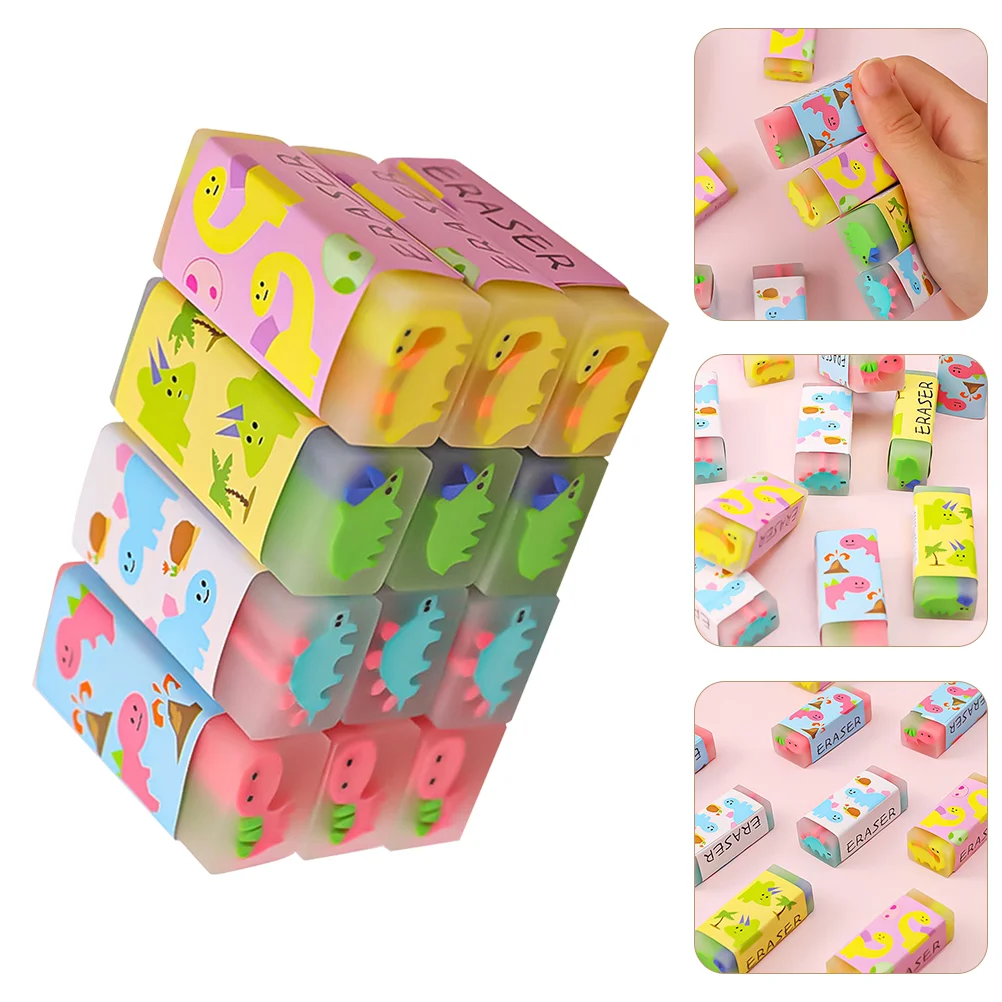 12 Pcs Dinosaur Eraser Toy 4B Pencil Erasers Desktop PVC Cartoon Dinosaurs for School Student Design Kids