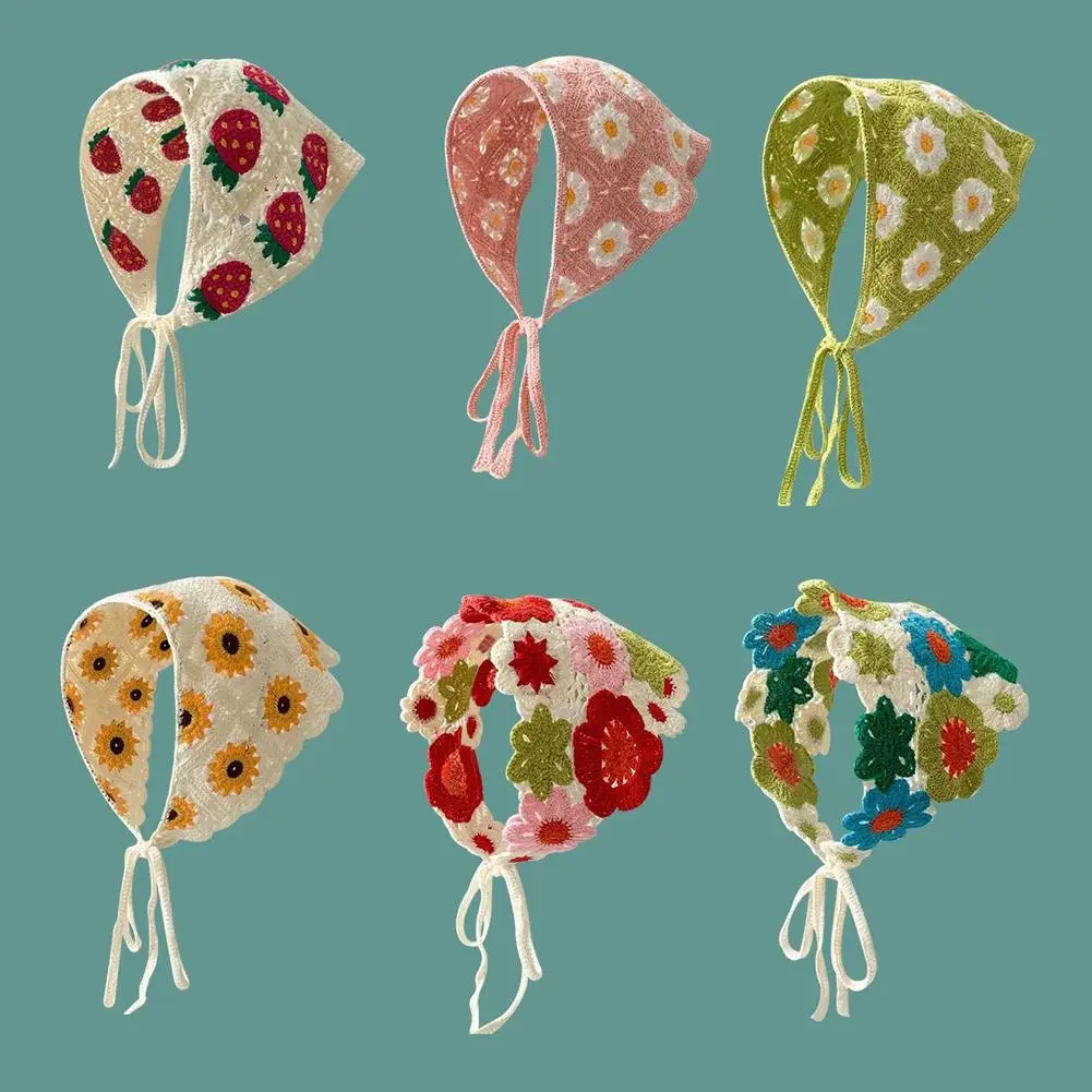 ريترو محبوك وشاح عقال للنساء لطيف الحلو الفني Sle السفر الزي النسخة الكورية موسم الصيف الأزهار P...