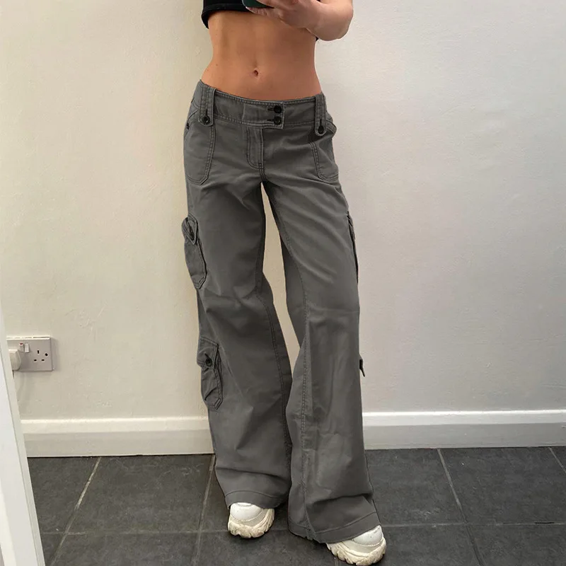 American Street Retro Style High Waist Wide Belt Design Jeans Hot Girl Straight Leg Casual Pants Asymmetrical Large Pocket