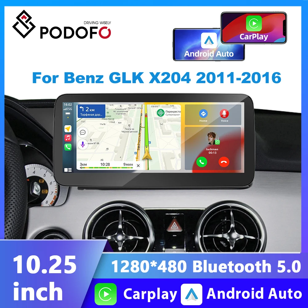 Podofo Car Radio 10.25 inch HD Screen For Benz GLK X204 2011-2016 dual systems with Bluetooth receiver Support Rear Camera