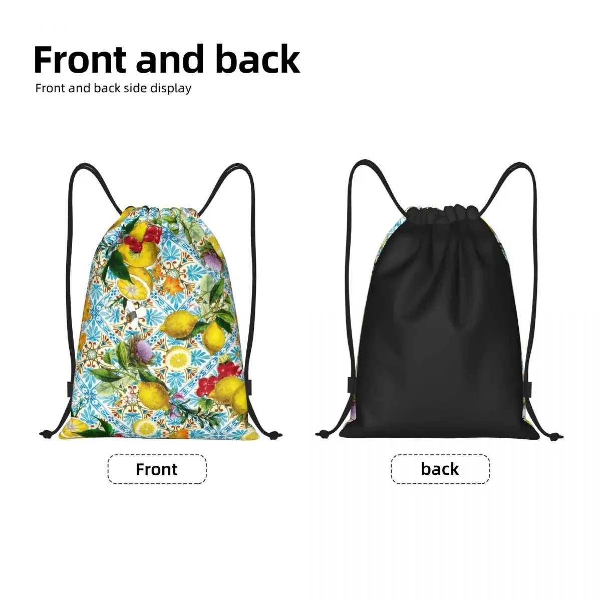 Sicilian Lemons And Romantic Tiles Drawstring Bags for Shopping Yoga Backpacks Women Citrus Fruit Painting Sports Gym Sackpack