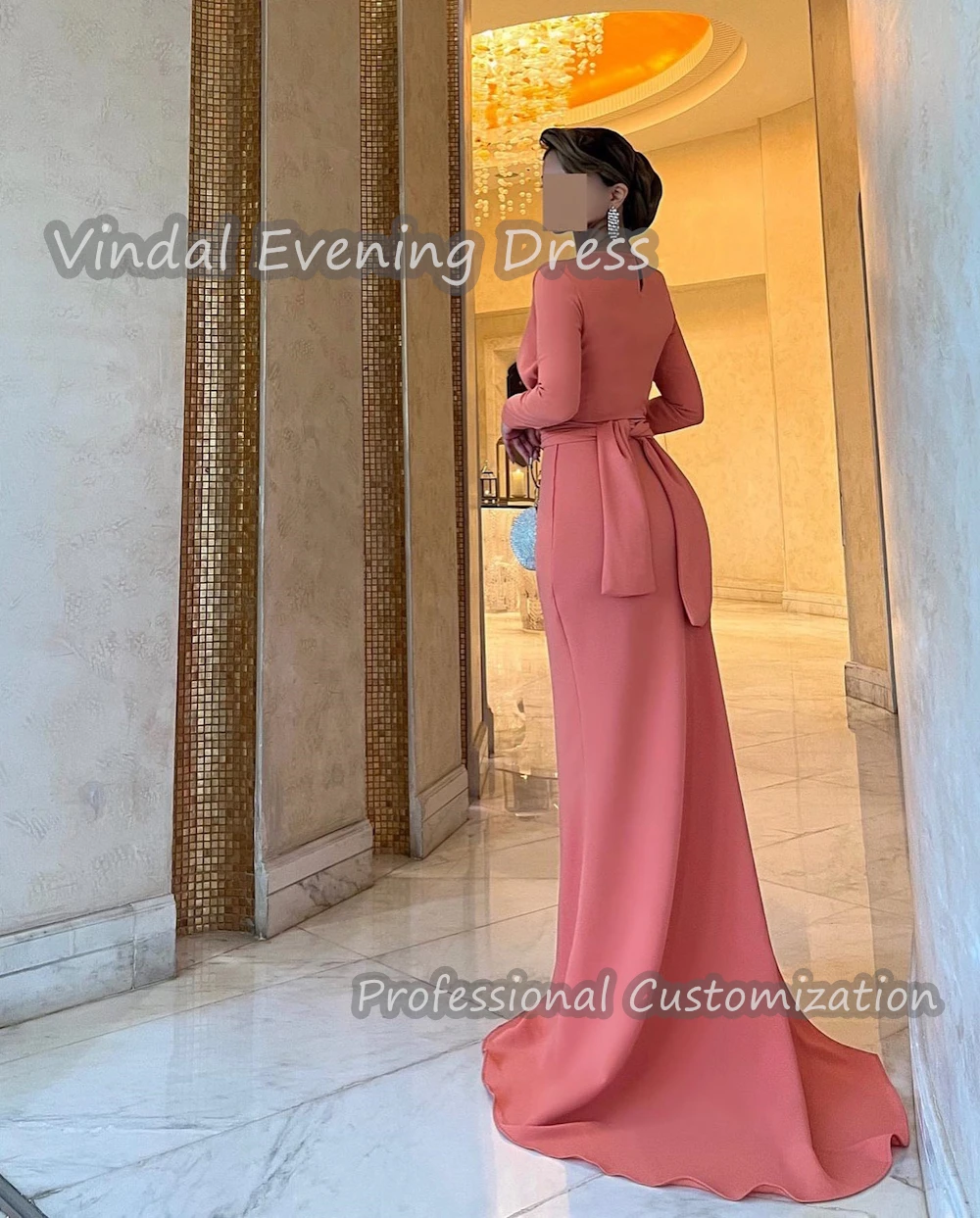 Vindal Prom Dress O-Neck Floor Length Ruffle Mermaid luxurious Built-in Bra Crepe Elegant Long Sleeves السعود For Woman 2024