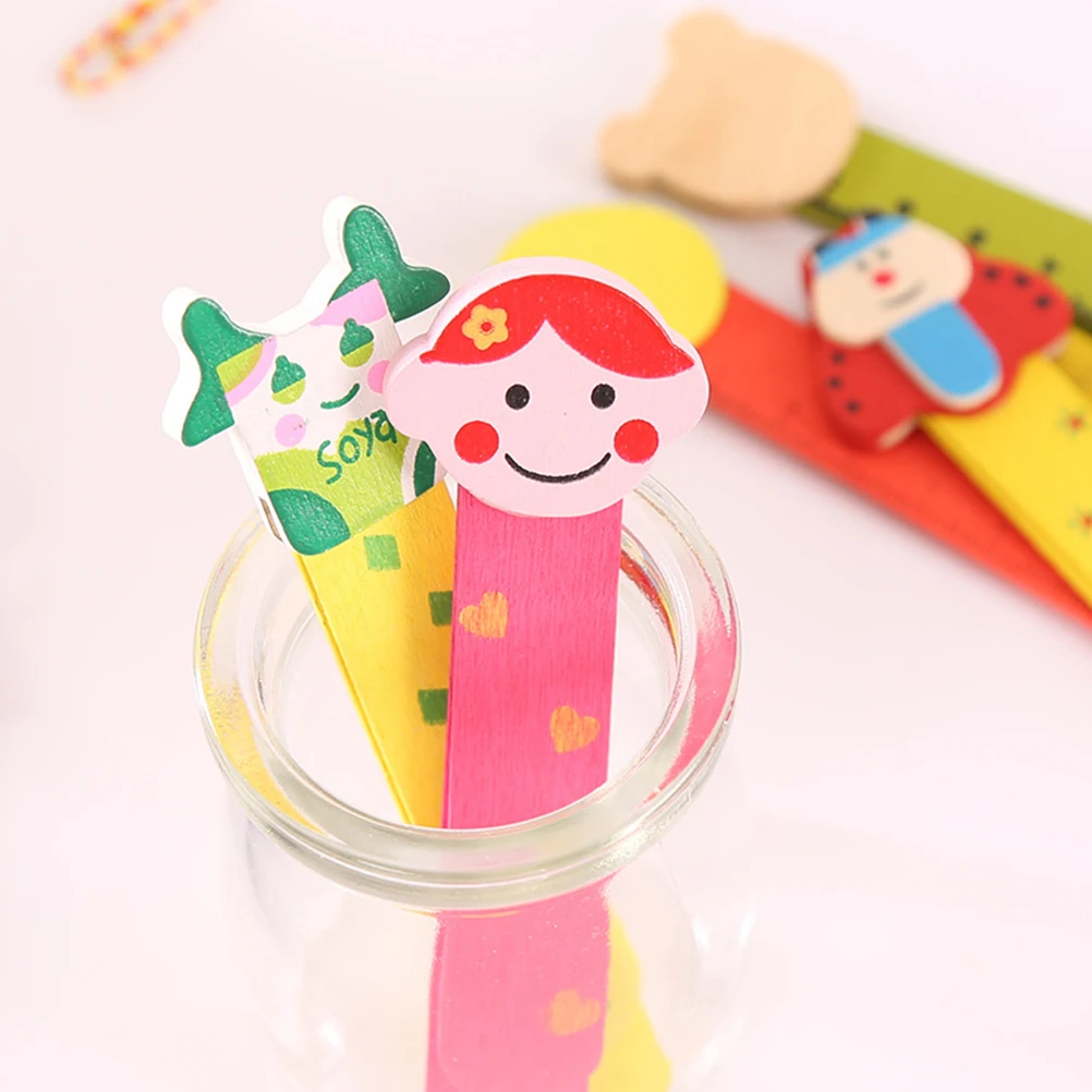 10Pcs Wooden Bookmarks Cartoon Style Mini Rulers for Kids Students Colorful Lovely 10x3cm Wooden Bookmark Birthday Party 