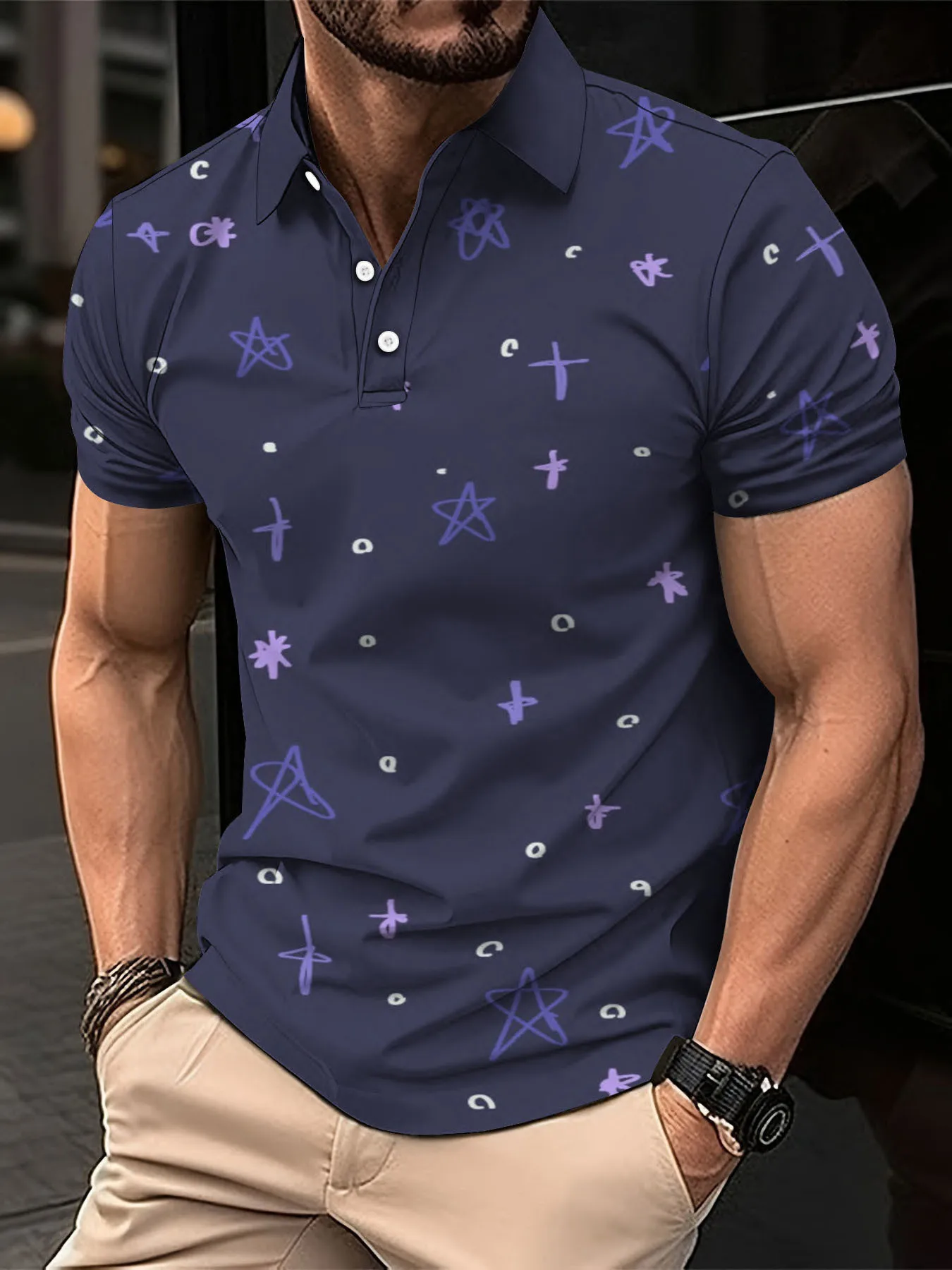 New Summer Men\'s Polo Shirt Street Casual Short Sleeve Print Buttons Tops Fashion Pullover Oversized Clothing Male Golf Wear