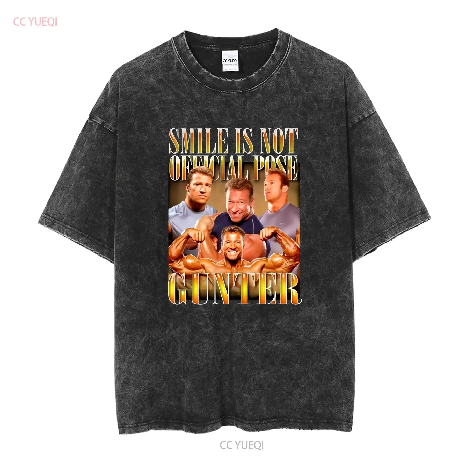 Günter Schlierkamp Smile Is Not Official Pose Gunter Vintage Bootleg T Shirt vintage Washed graphic Slightly Casual Versatile