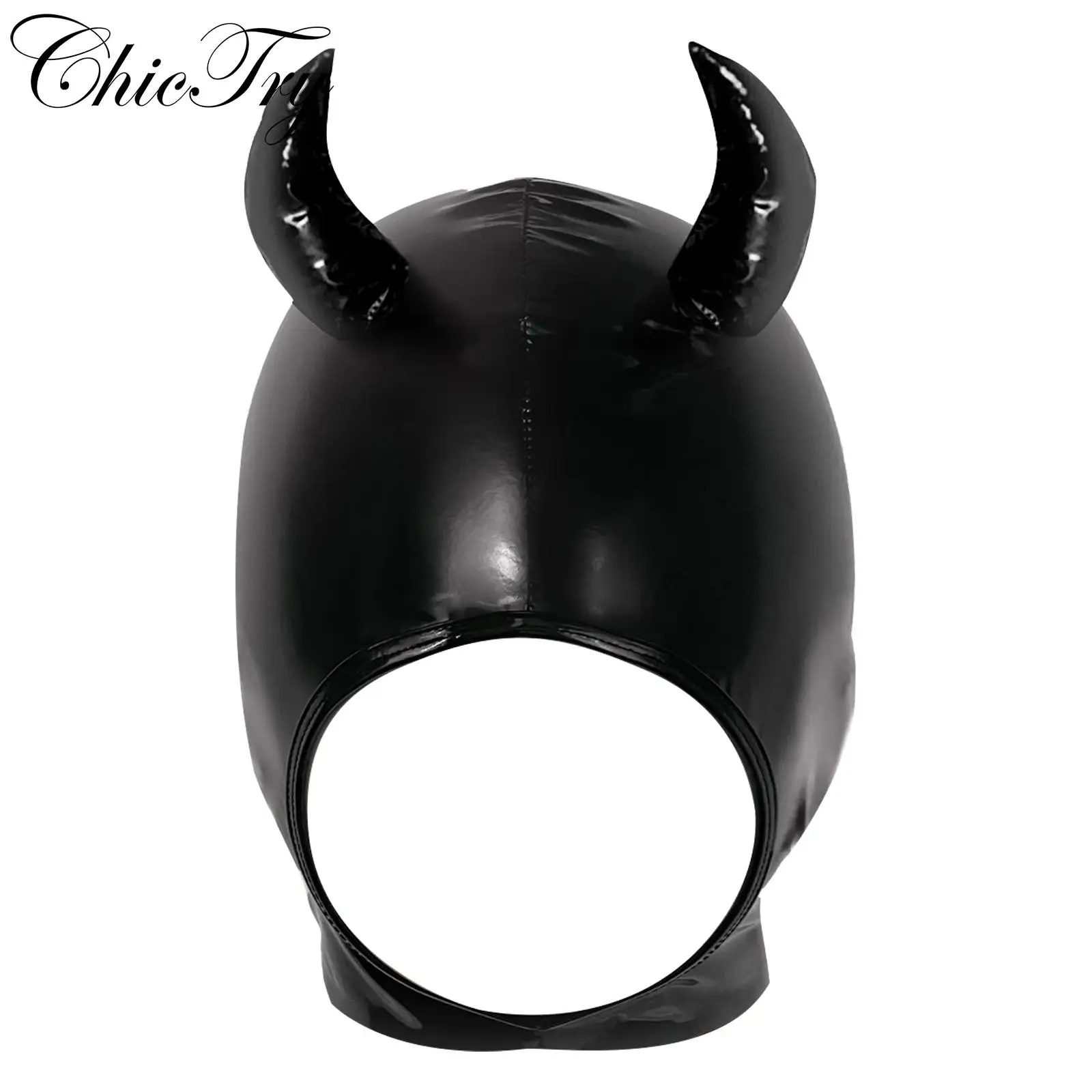 

Маска для лица унисекс для косплея, металлическая блестящая искусственная кожа, латексная крышка для головы, открытый рот и глаз, ролевая игра, сексуальный костюм, Клубная одежда, карнавал