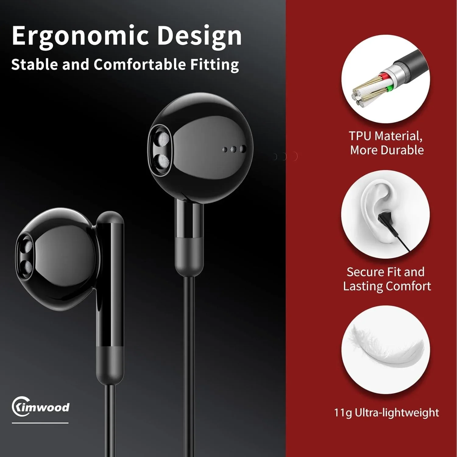 EARDECO HiFi 3.5mm Wired Headphones Earbuds with Microphone Wired Earphone in-Ear Headset Stereo Powerful Bass Crystal Audio