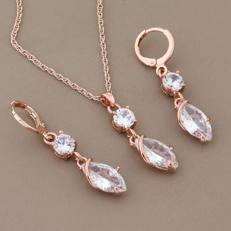 Luxury Quality Natural Zircon Long Earring And Pendant Sets for Women 585 Rose Gold Color Wedding Daily Jewelry Set