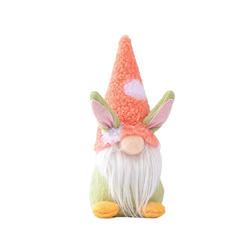 Easter Plush Gnomes Cute Handmade Spring Gnomes with Bunny Ear Hat Figurine Farmhouse Tiered Tray Home Decoration