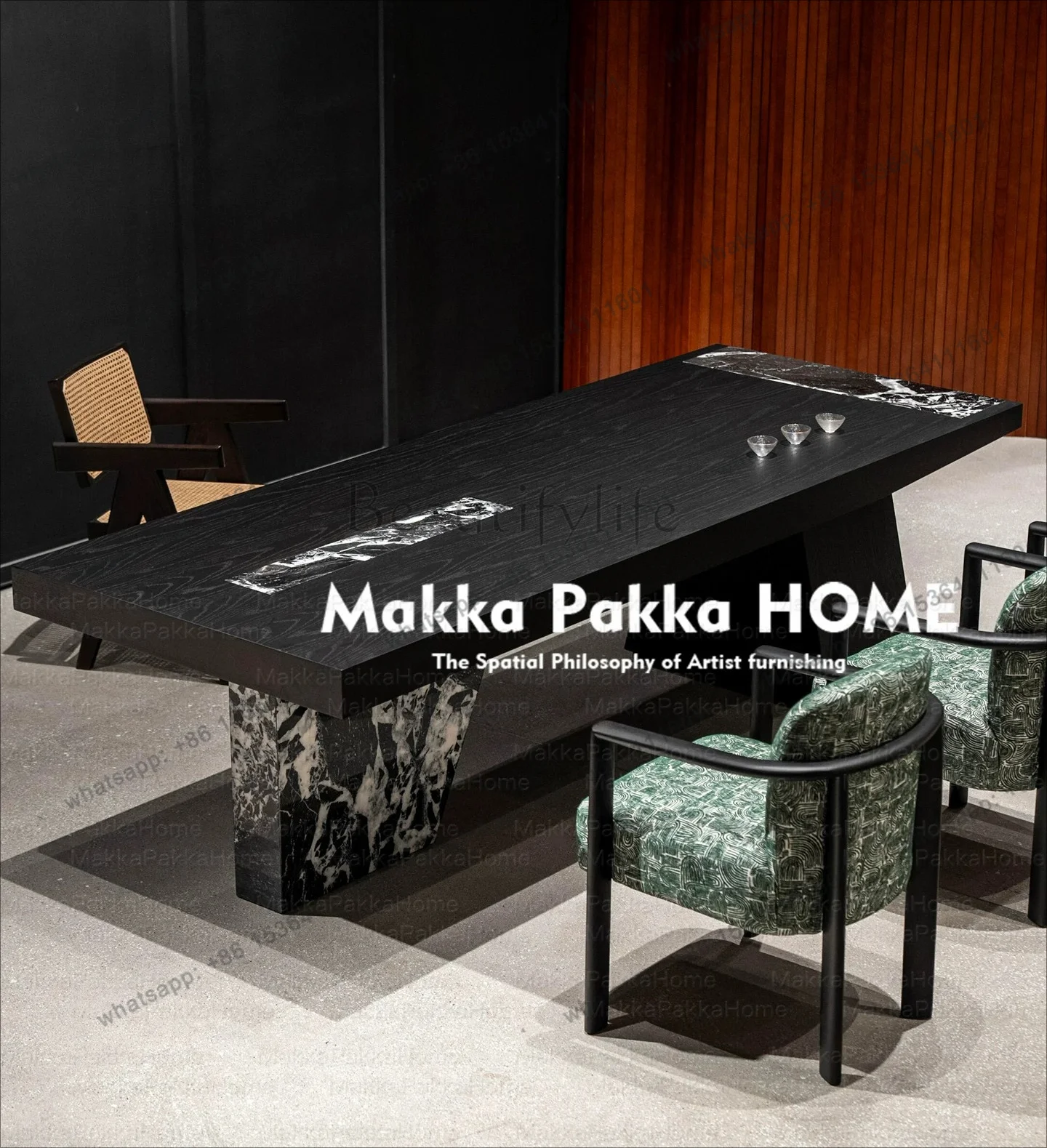 

LS minimalist designer marble solid wood tea table modern simple light luxury high-end dining table