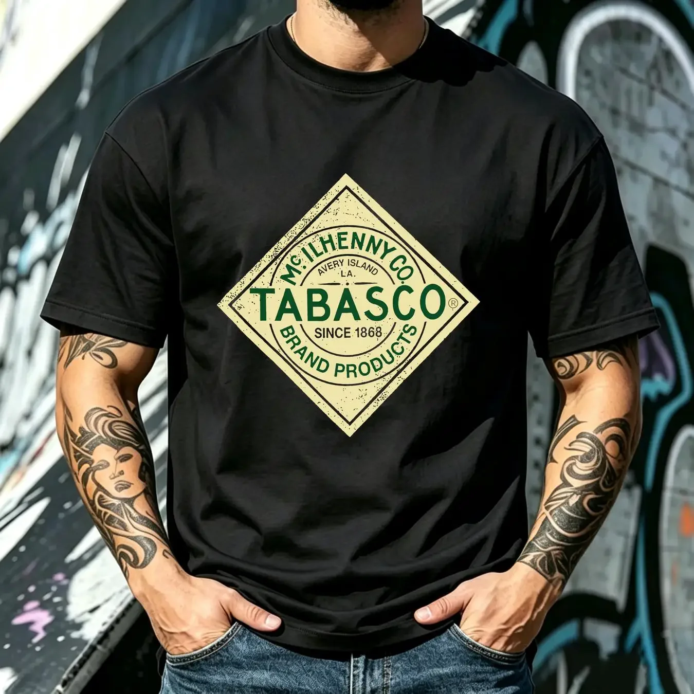 washed T Shirt Tabasco Men's Small S  Crew Neck Red vintage Washed graphic Unisex designer clothes Casual Stylish Soft
