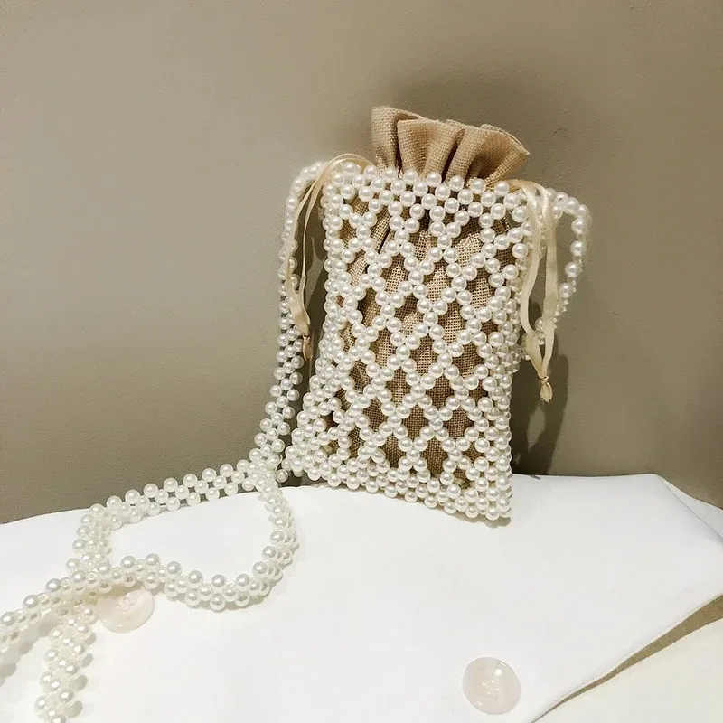 

Pearl Beading Compact Cute Shoulder and Crossbody Bags 2025 Solid String High Quality Mobile Phone Bags for Women