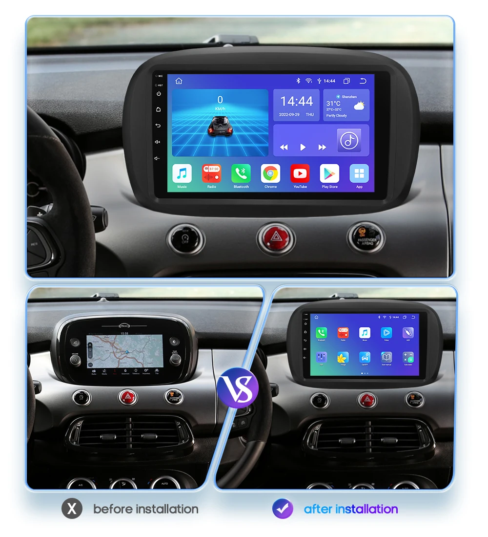 Hizpo 9'' 2Din Car Intelligent Systems For Fiat 500X 2014 - 2020 Head Unit Touch Screen AI Voice Smart Monitor SWC WIFI+4G 7862