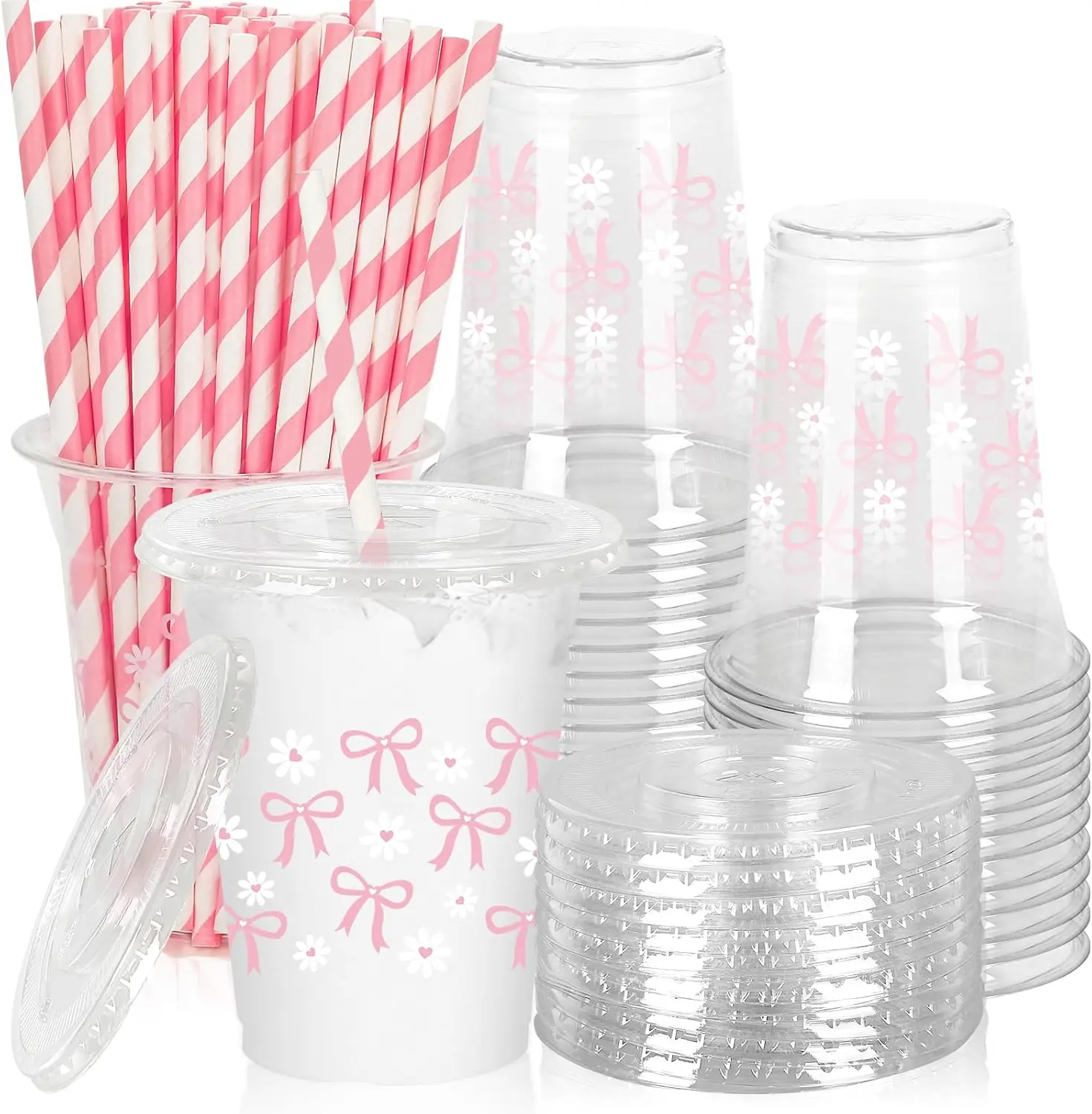 50 Pcs Pink Bow Pla…