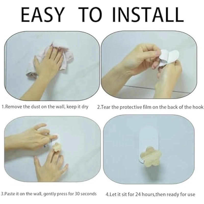 Kait berbentuk ABWR-8PCS, kait dekoratif kamar anak-anak, kait mantel kayu, kait dinding terpasang perekat untuk baju mantel gantung