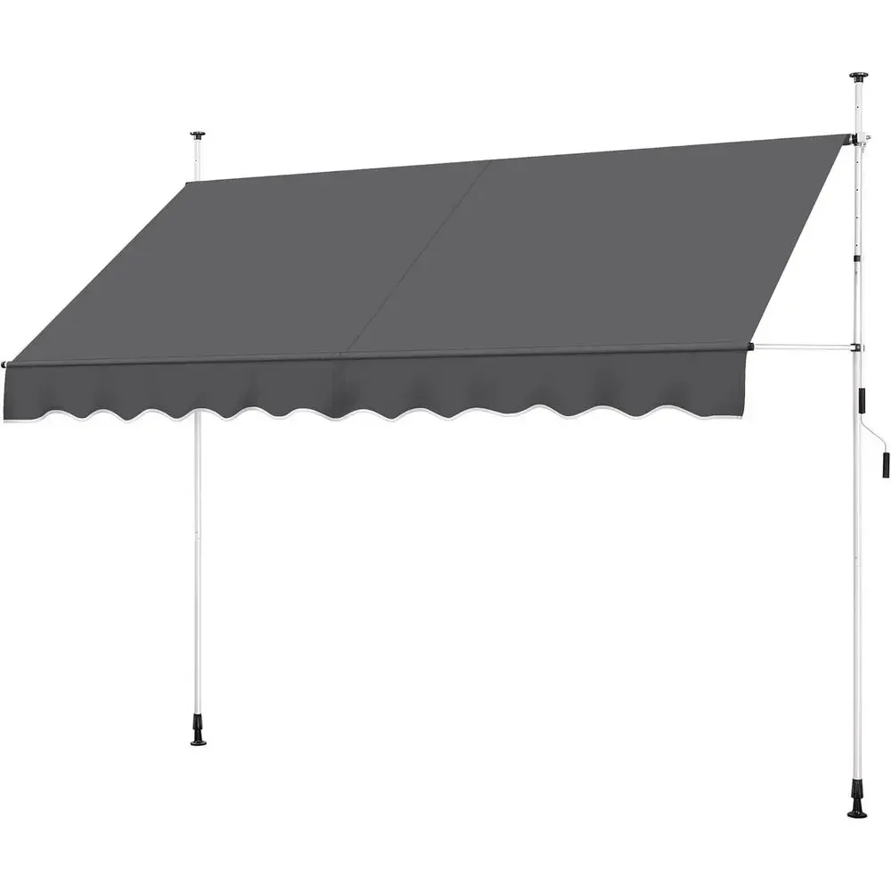118 Retractable Outdoor Awning, Adjustable Angle & Height, UV Protection, Patio Door Window Cover, Gray