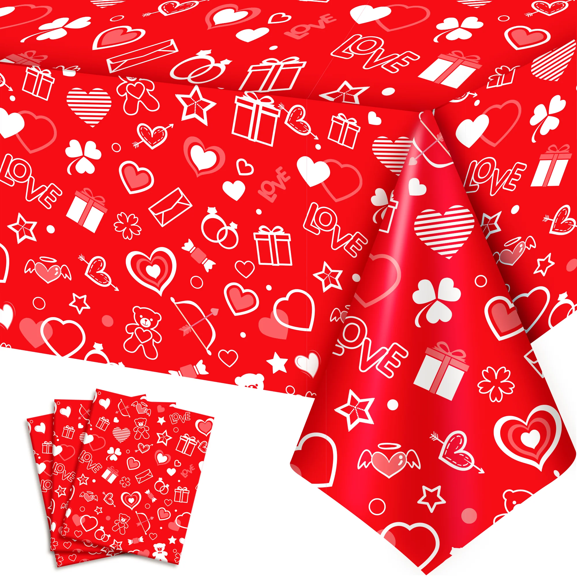 Valentine's Day Tablecloth, 3 Pcs Valentine's Day Party Tablecloth Set - Valentines Party Tablecloth for Valentines Day