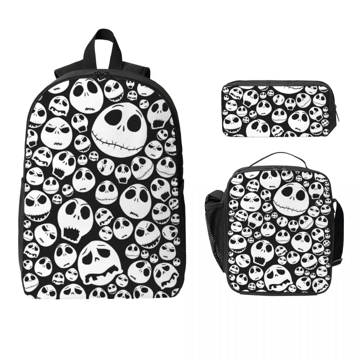 

Halloween Jack Face Skull Backpack Student Boy Girls BookBag School Bag Laptop Shoulder Bags 3ps Insulated Lunch Bag Pencil Case