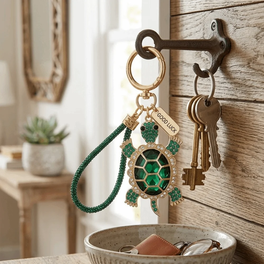 Kreativer Schlüsselanhänger in Form einer Schildkröte aus Kristallimitat, bunter Strass-Schildkröten-Schlüsselring, Anhänger in Form einer Meeresschildkröte, Geschenk für die Freundin. – Detail 5