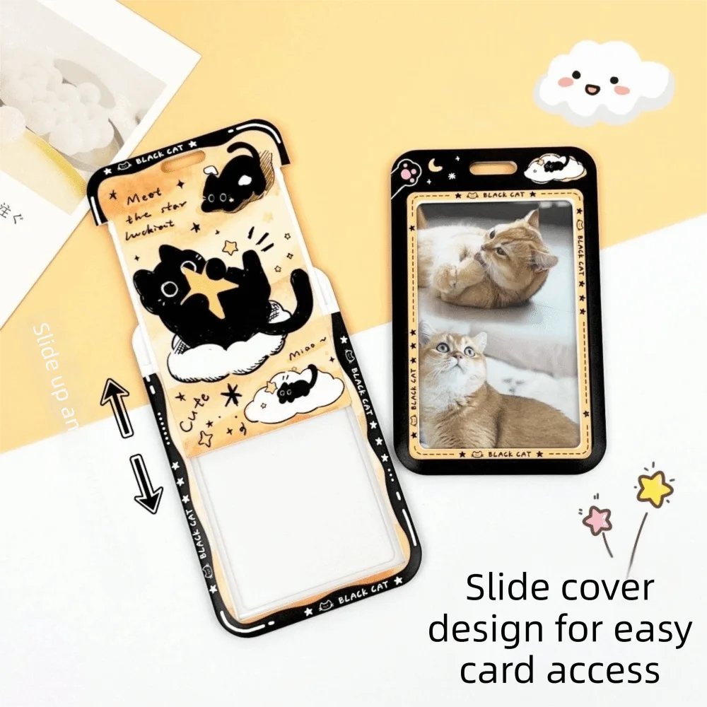 Cartoon Star Cat Card Holder Slide Cover Transparent Idol Photos Protective Cover with Pendant ID Card Holder for Girls Gift