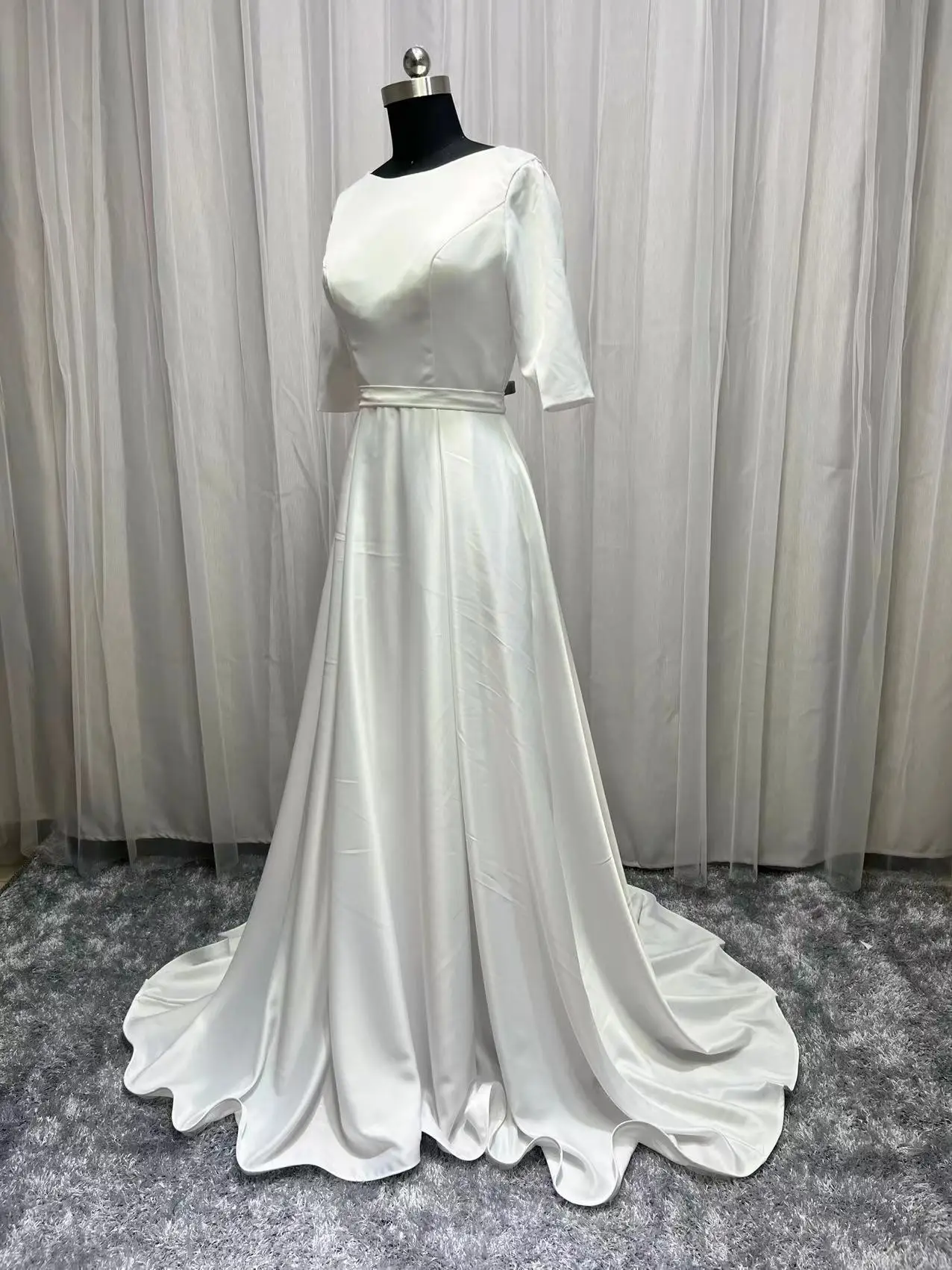 2022 Real Photo Simple Wedding Dress Long Half Sleeves A Line Elegant Plus Size Custom Made Bridal Dresses Robe De Mariee