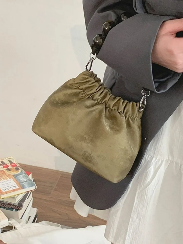 Fashion Velour Beading Bucket Bag Women Shoulder Crossbody Bag  All Match Itabag Designer Commuting Bag