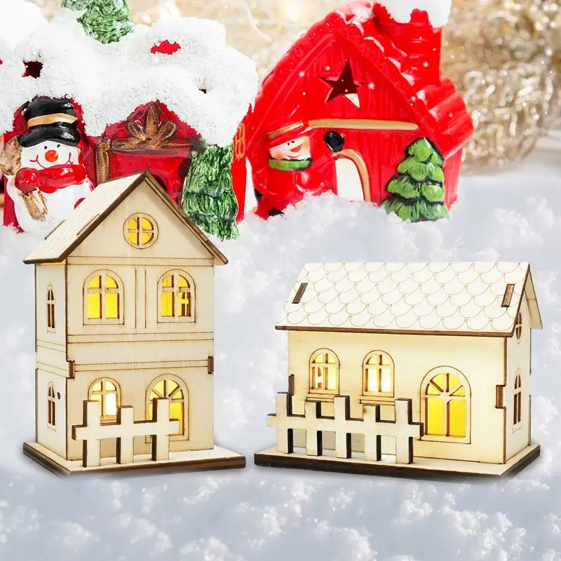 Festival Led Light Village House Wooden House Christmas Tree Decorations For Home Decoration Wooden House Gift Window Decoration