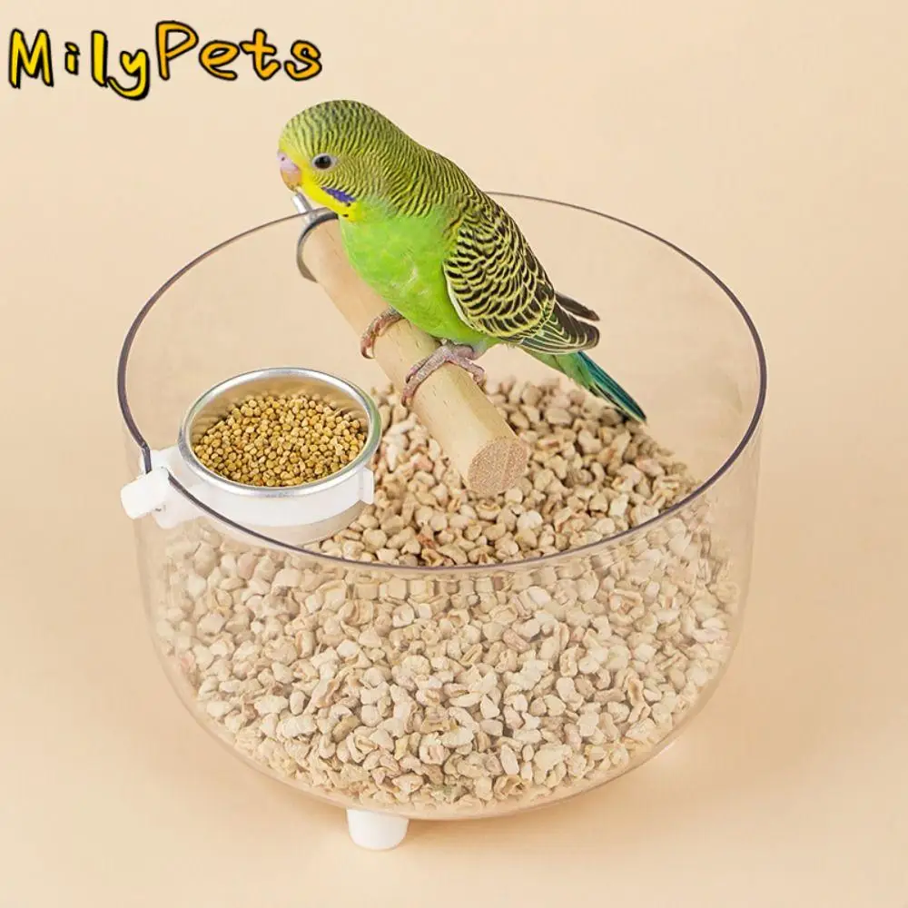 

Transparent Parrot Desktop Stand Removable Tray with Feeder Cups Parrot Activity Center Wide Mouth Parrot Claw Platform
